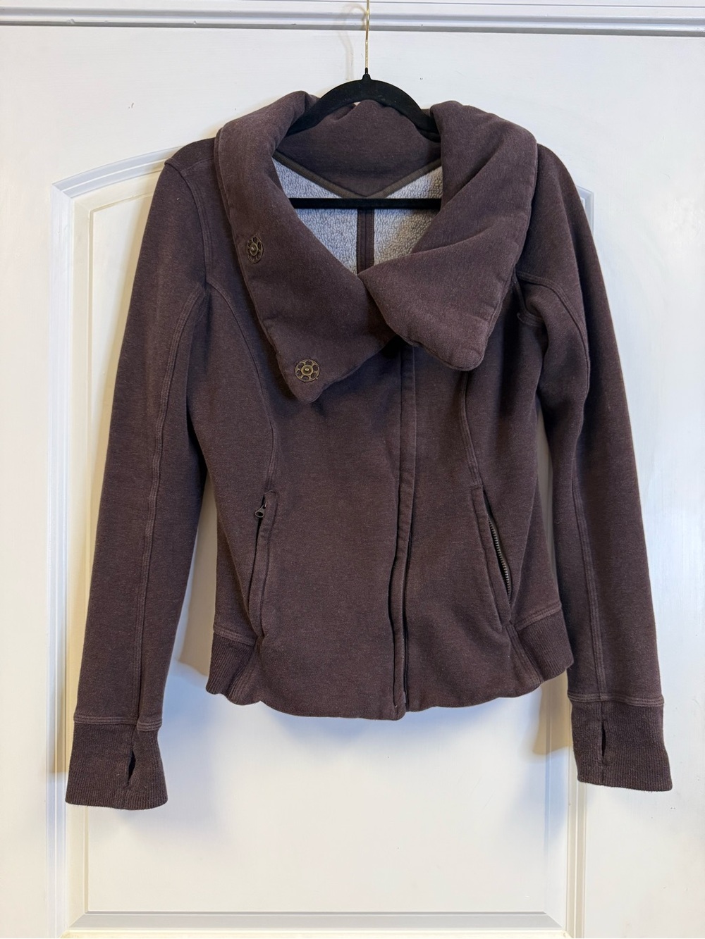 Lululemon Size 8 Brown Fleece Asymmetrical Cowl Collar Jacket